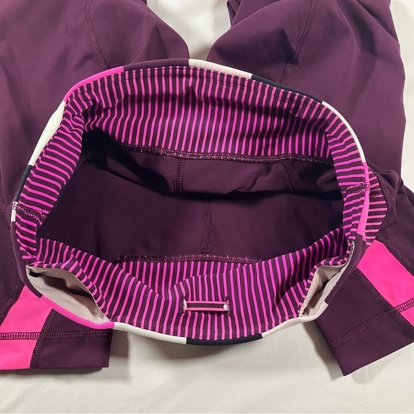 Lululemon Run Inspire Crop II Plum Pow Stripe Raspberry Glo Light Hyper Stripe 6 - Picture 6 of 10